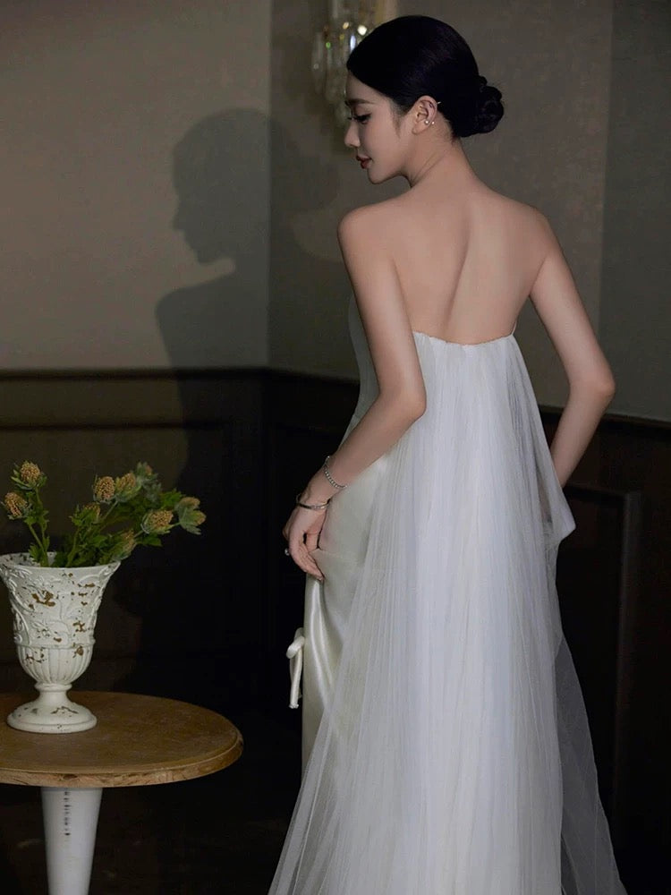 Timeless Mermaid Strapless White Satin Long Wedding Dresses Bridal Dress