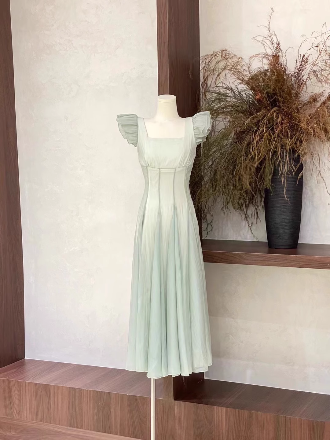 Chic A Line Square Neckline Chiffon Mint Green Women's Holiday Dresses