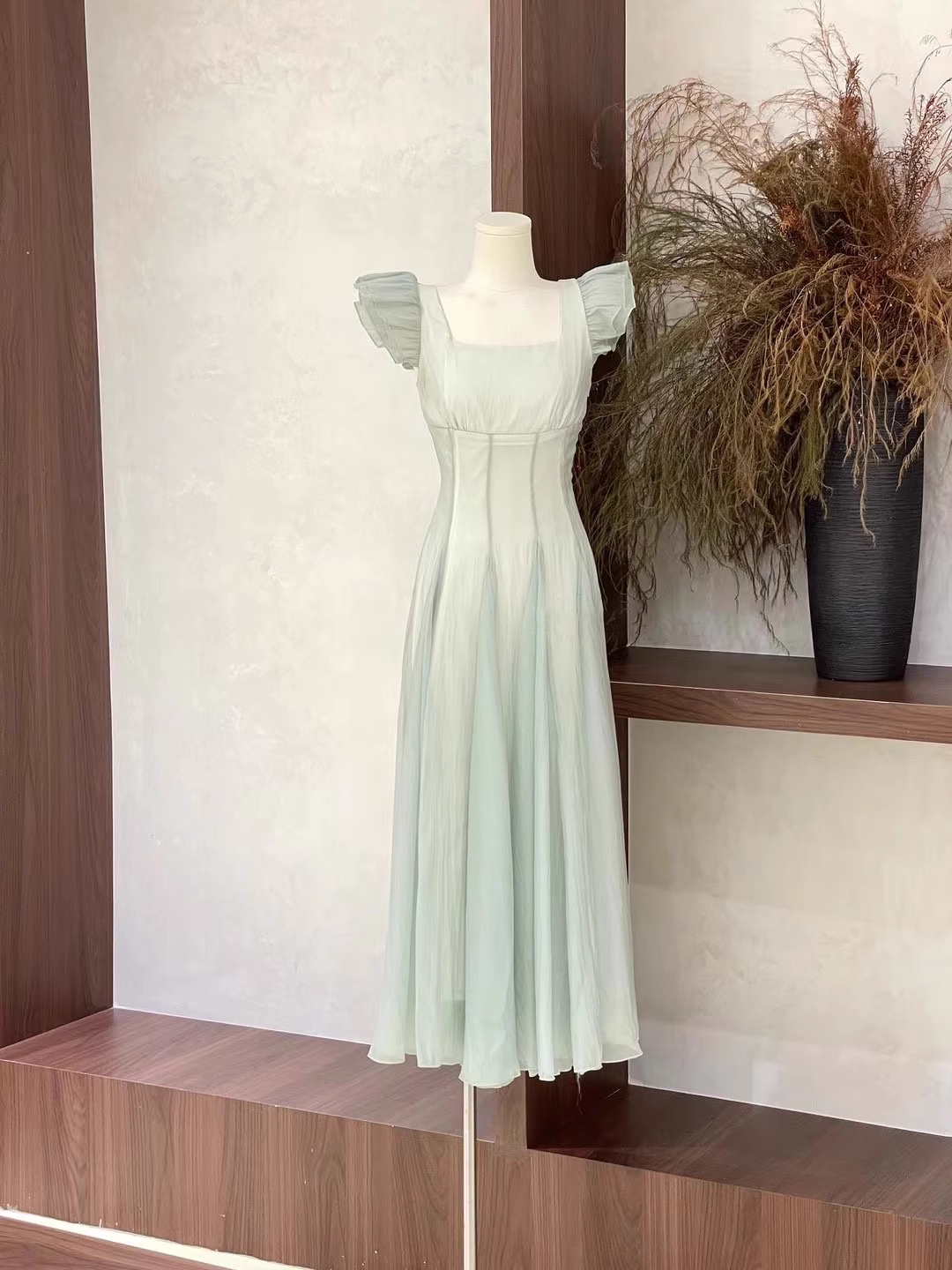 Chic A Line Square Neckline Chiffon Mint Green Women's Holiday Dresses