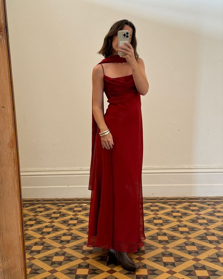 Pretty A Line Spaghetti Straps Ankle Length Red Prom Dress Evening Dress Formal Dress With Ribbon