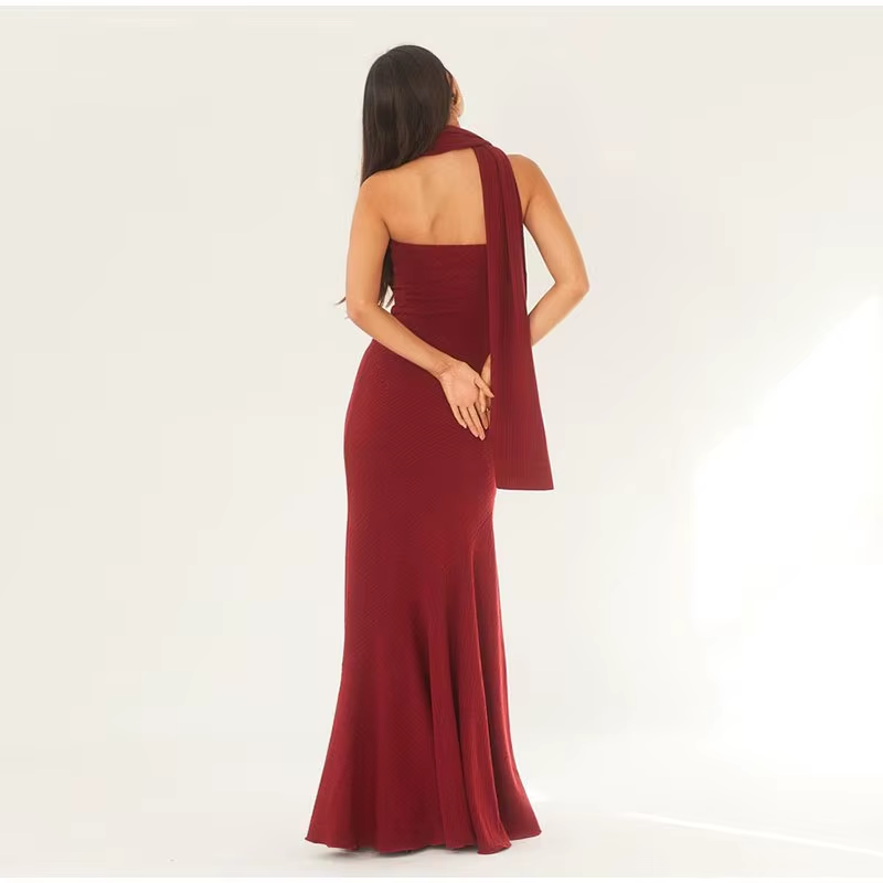 Pretty Mermaid Spaghetti Straps Floor Length Red Prom Dress Evening Dress Formal Dress With Ribbon