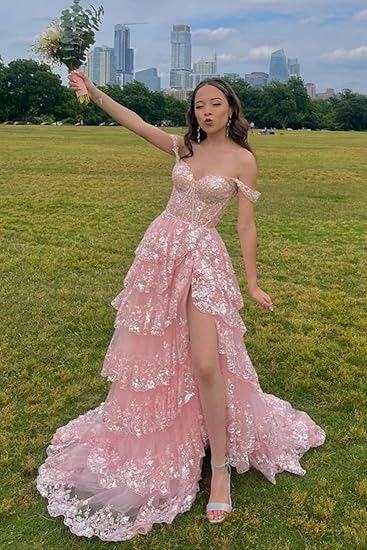 Pretty A-Line Straps Blush Pink Lace Long Prom Dresses Formal Evening Dress