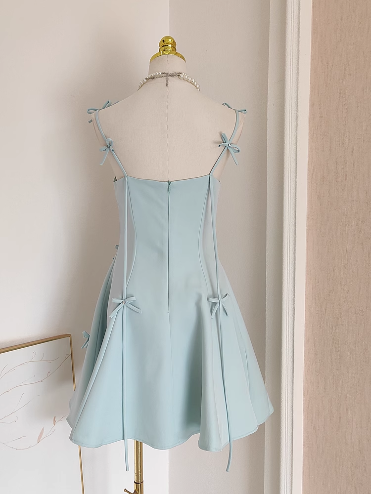 Simple Ball Gown Straps Satin Blue Short Birthday Outfits 16th Birthday Dresses