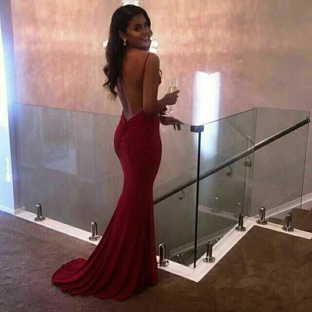 Sexy Mermaid Spaghetti Straps Satin Burgundy Prom Dresses Long Party Dress