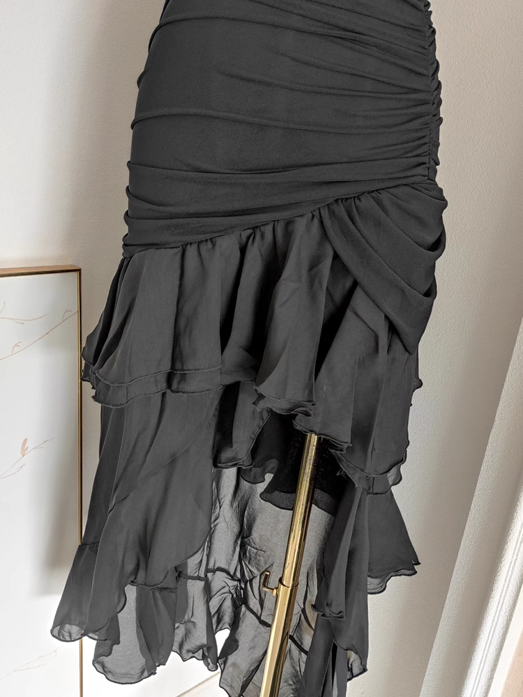 Sexy Sheath Strapless Black High Low Women's Holiday Dresses Birthday Outfits