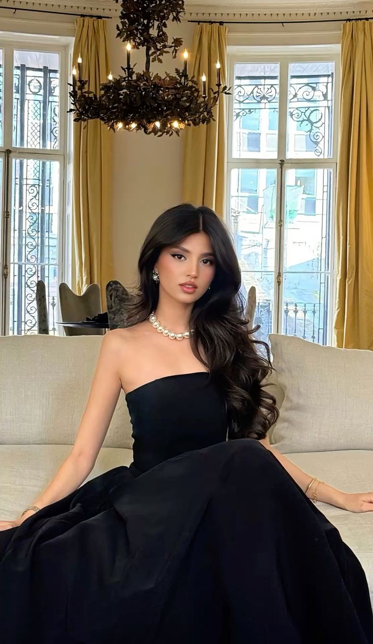 Pretty A line Strapless Black Long Prom Dresses Party Dress