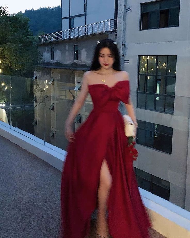 Sexy A Line Strapless Wine Red Slit Prom Dresses Long Party Dress