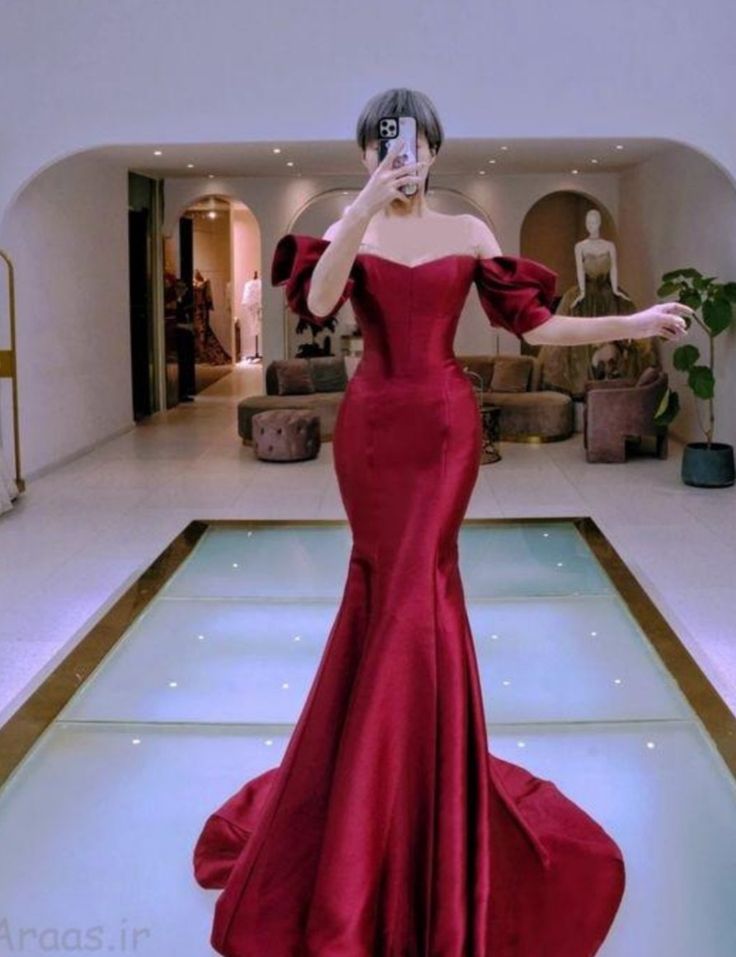 Sexy Mermaid Off The Shoulder Short Sleeves Red Long Prom Dresses Party Dress