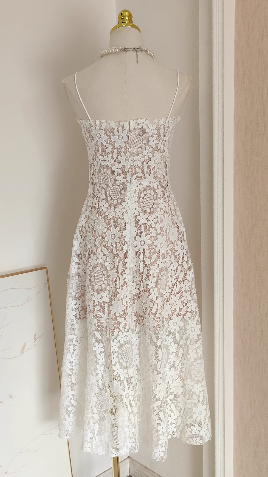 Sexy A Line Spaghetti Straps Tulle Lace White Women's Holiday Birthday Dresses