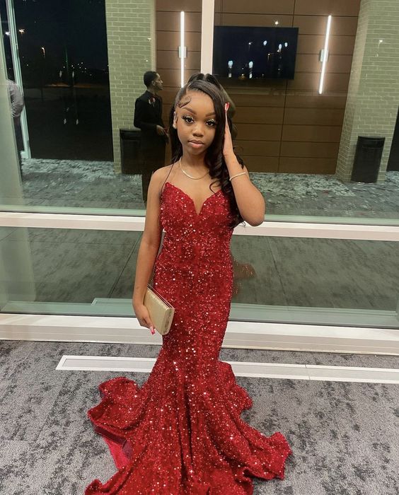 Sexy Mermaid Sweetheart Sequin Red Long Prom Dresses Party Dress