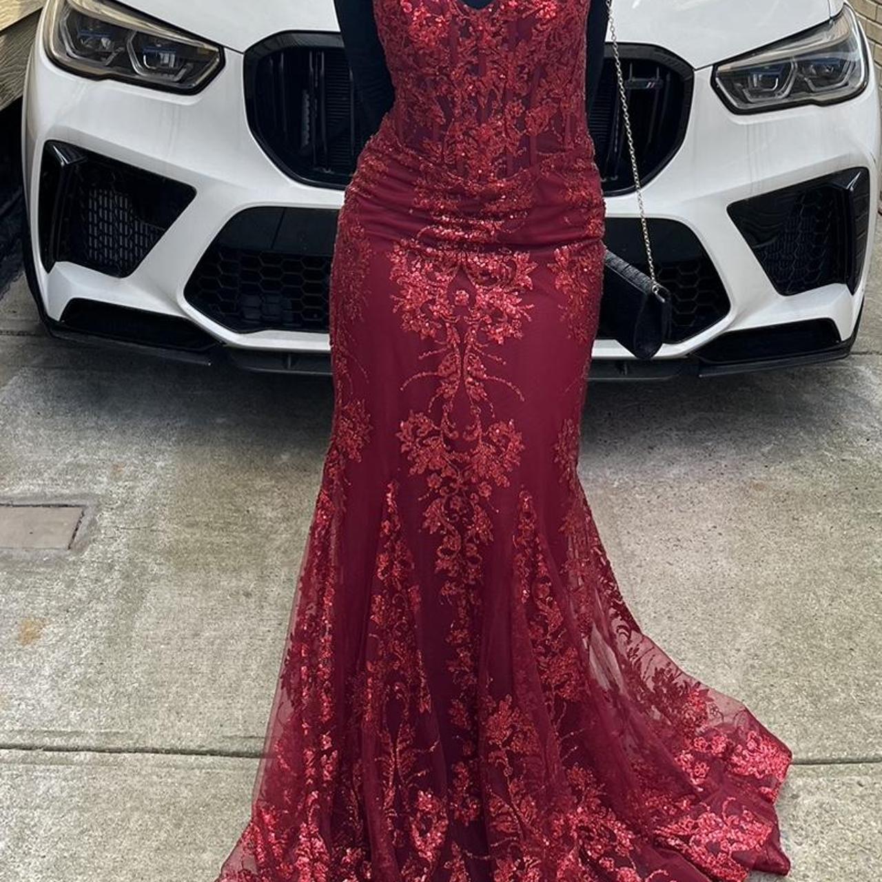 Pretty Mermaid Spaghetti Straps Burgundy Lace Prom Dresses Long Party Dress