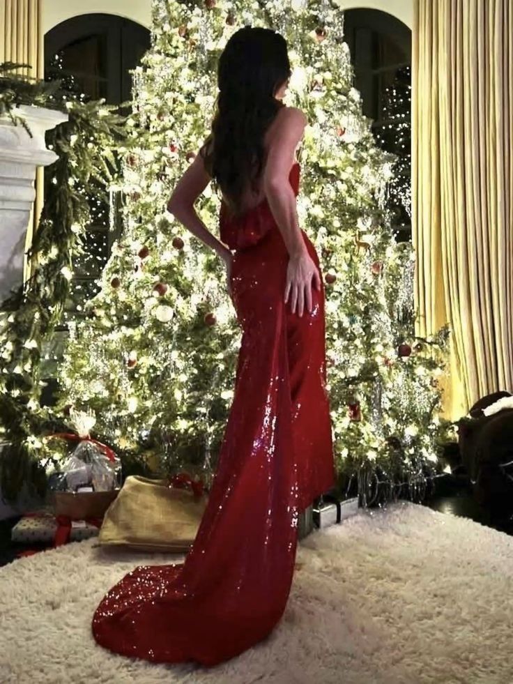 Pretty Mermaid Strapless Sequin Red Prom Dresses Long Party Dress