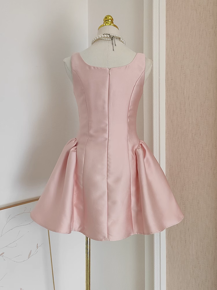 Cheap A line Straps Light Pink Satin Short Homecoming Dresses Birthday Outfits