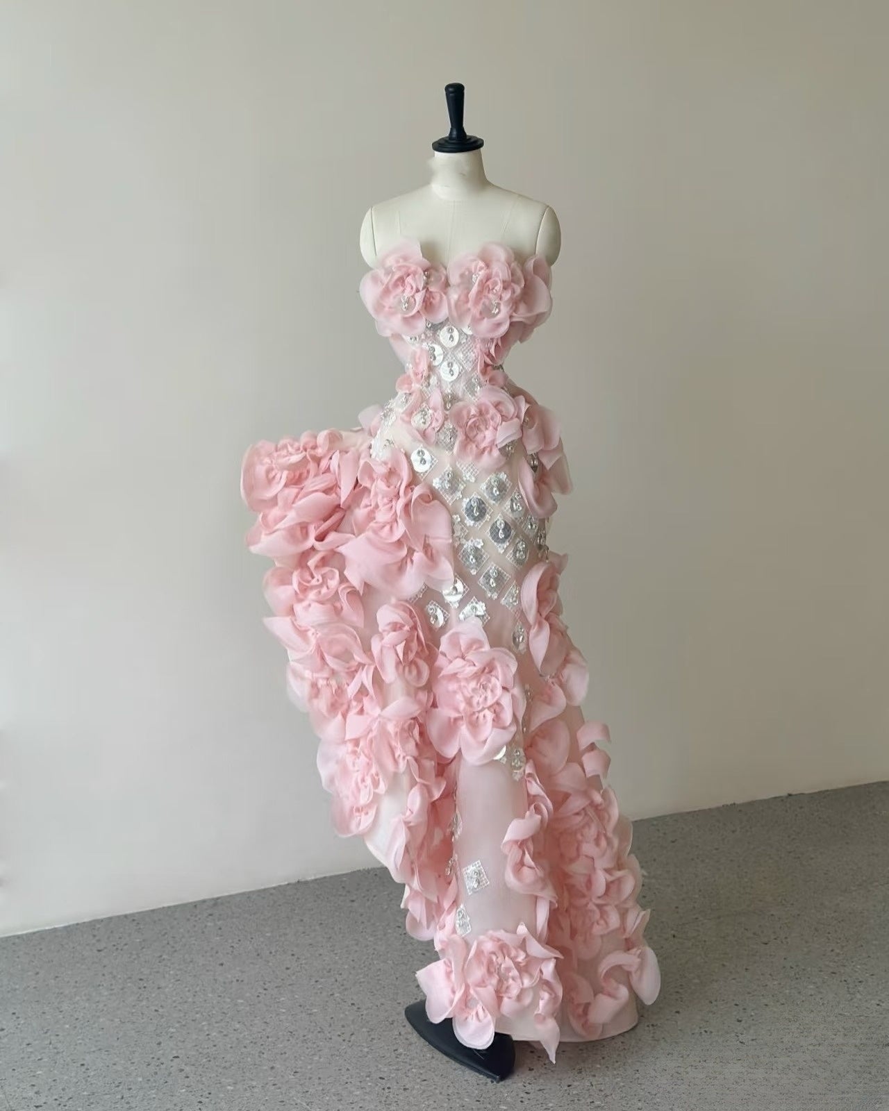Sexy High Low Strapless Tulle Pink Long Prom Dresses Party Dress