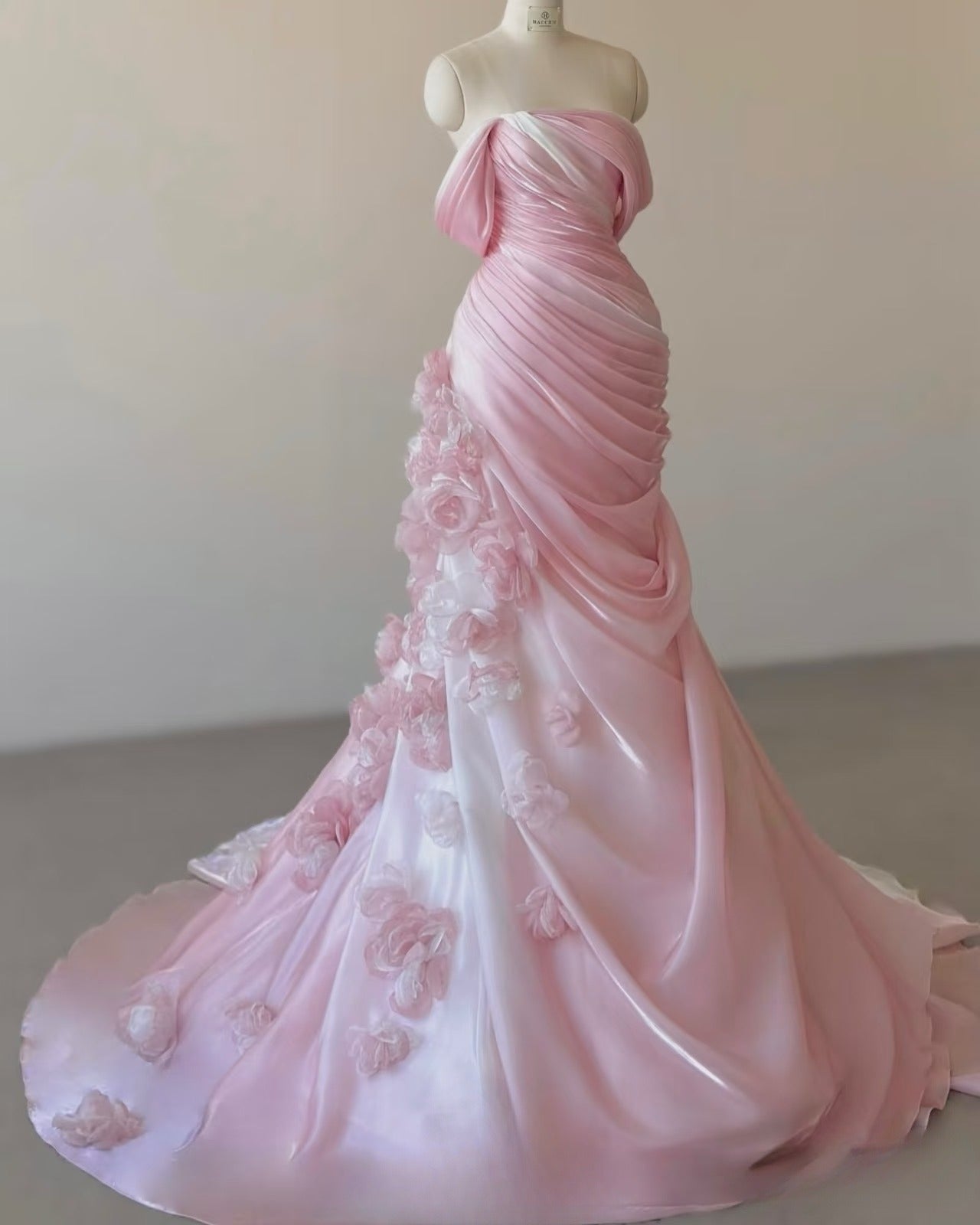 Sexy Mermaid Strapless Pink Long Floral Prom Dresses Party Dress