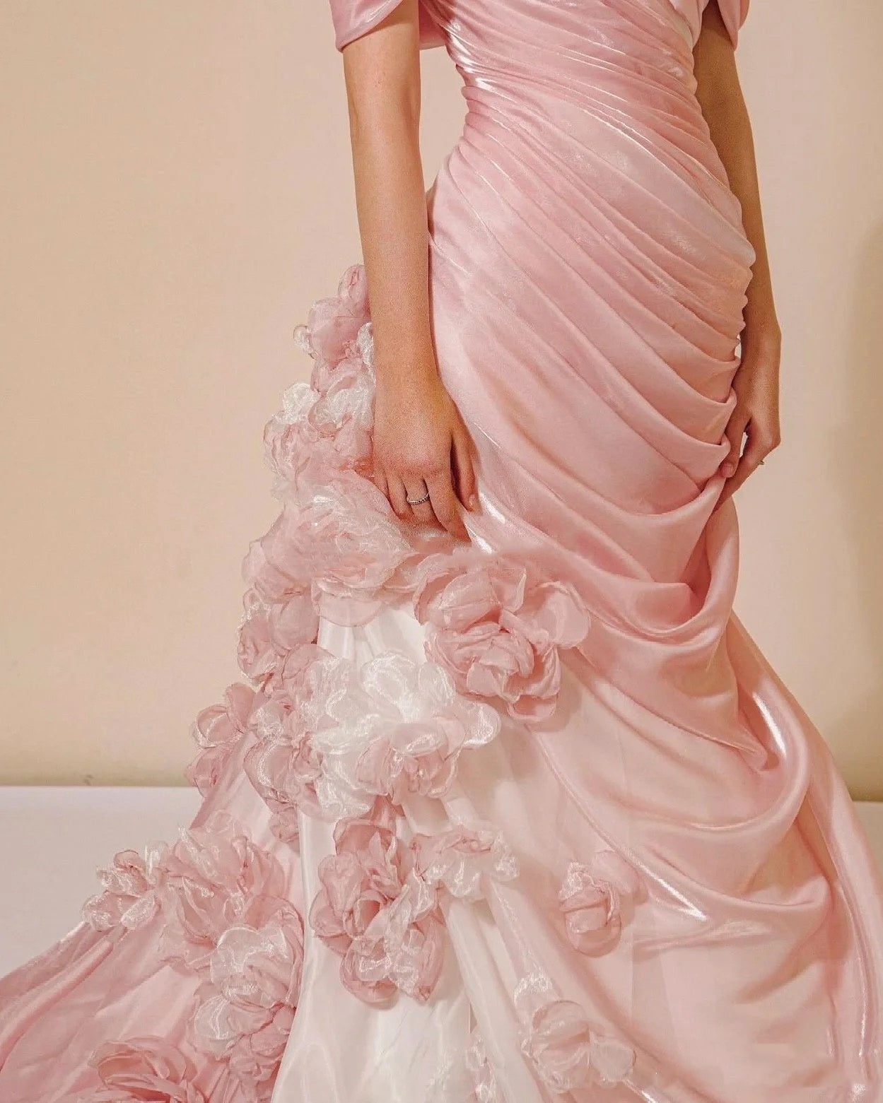 Sexy Mermaid Strapless Pink Long Floral Prom Dresses Party Dress