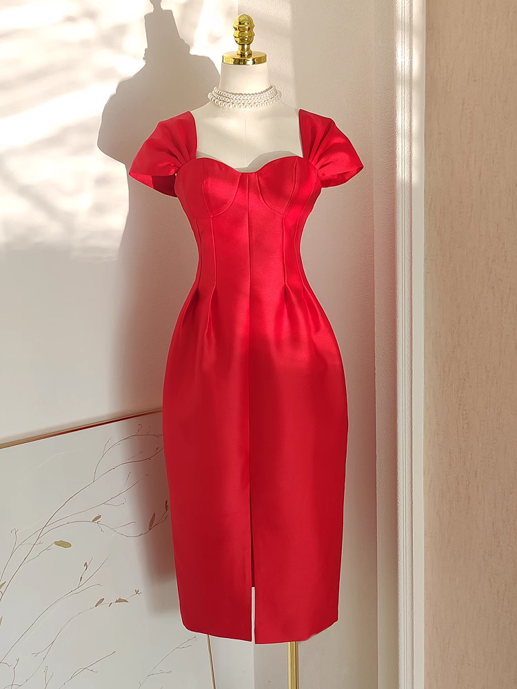 Sexy A line Sweetheart Red Satin Knee Length Homecoming Dresses Birthday Outfits