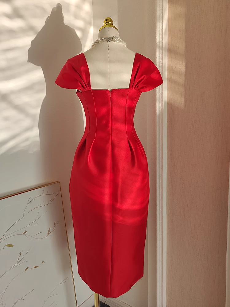 Sexy A line Sweetheart Red Satin Knee Length Homecoming Dresses Birthday Outfits