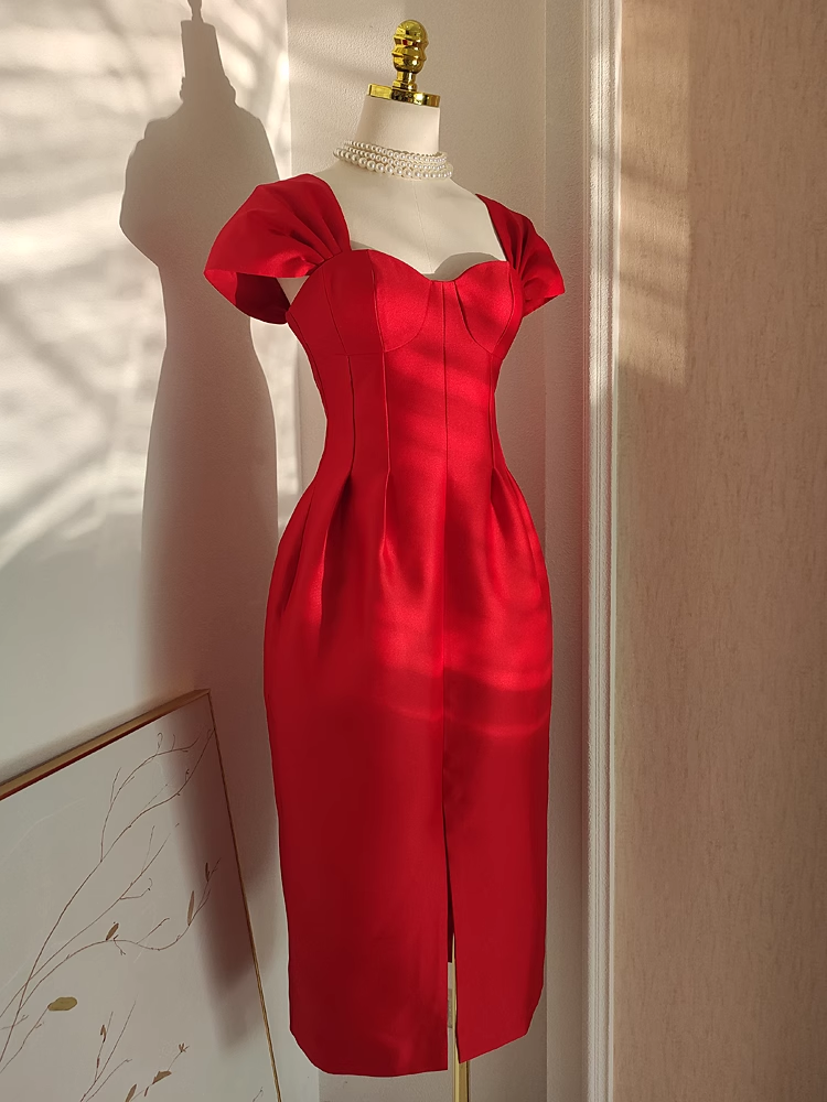 Sexy A line Sweetheart Red Satin Knee Length Homecoming Dresses Birthday Outfits