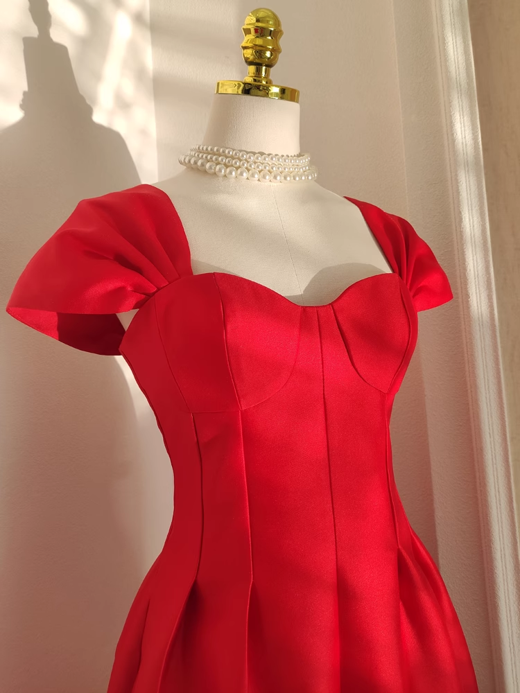 Sexy A line Sweetheart Red Satin Knee Length Homecoming Dresses Birthday Outfits