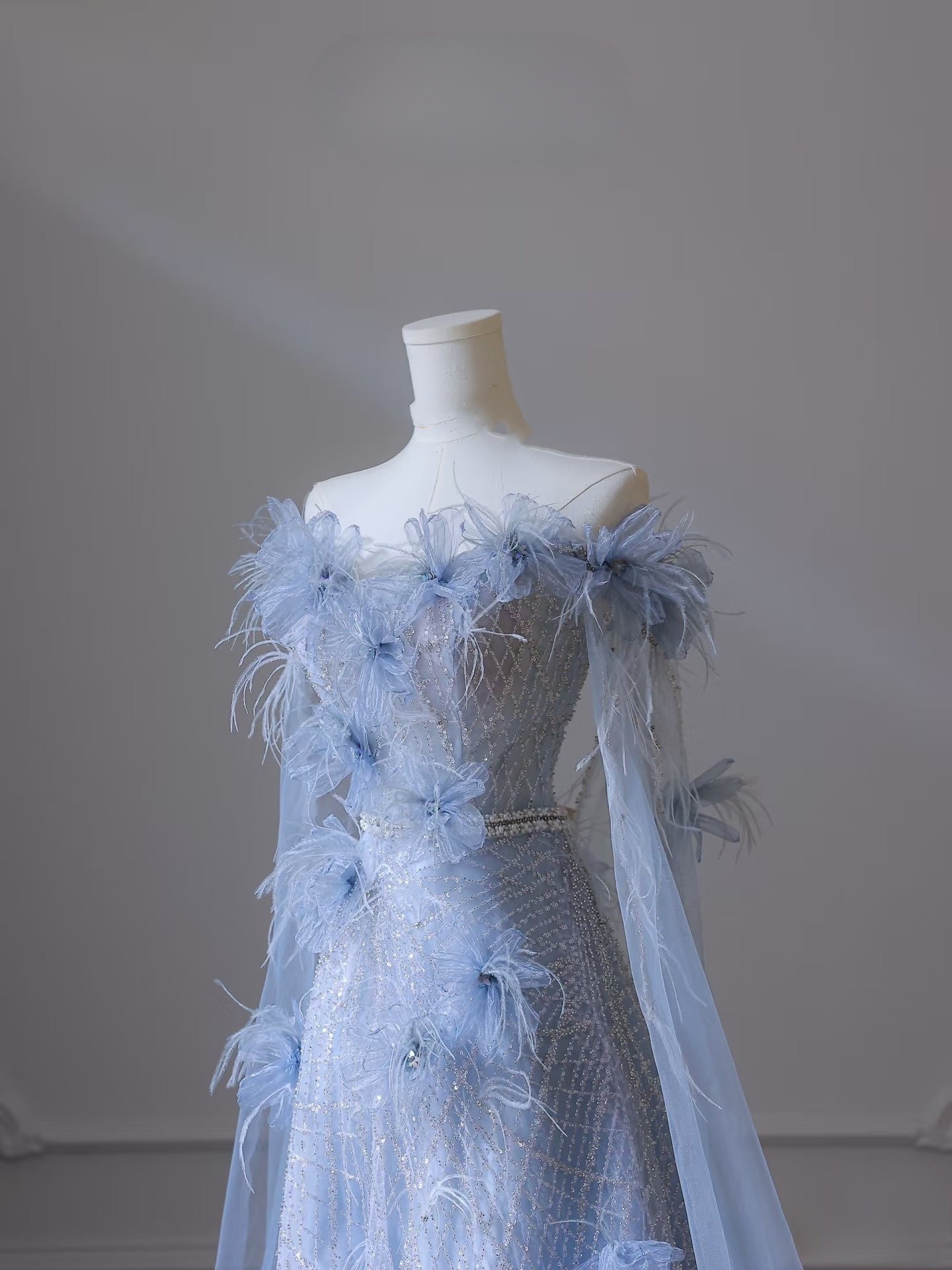 Pretty A Line Off The Shoulder Floor-length Blue Sequin Short Sleeves Evening Dress Prom Dresses