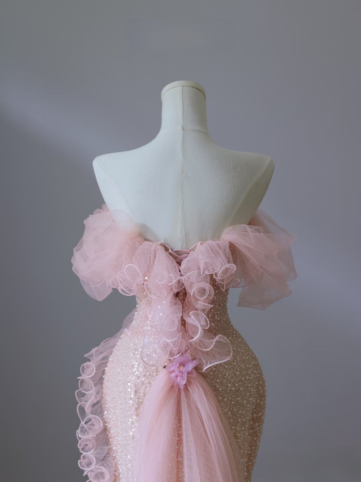 Pretty Mermaid Off The Shoulder Pink Sequin Long Prom Dresses Evening Gowns