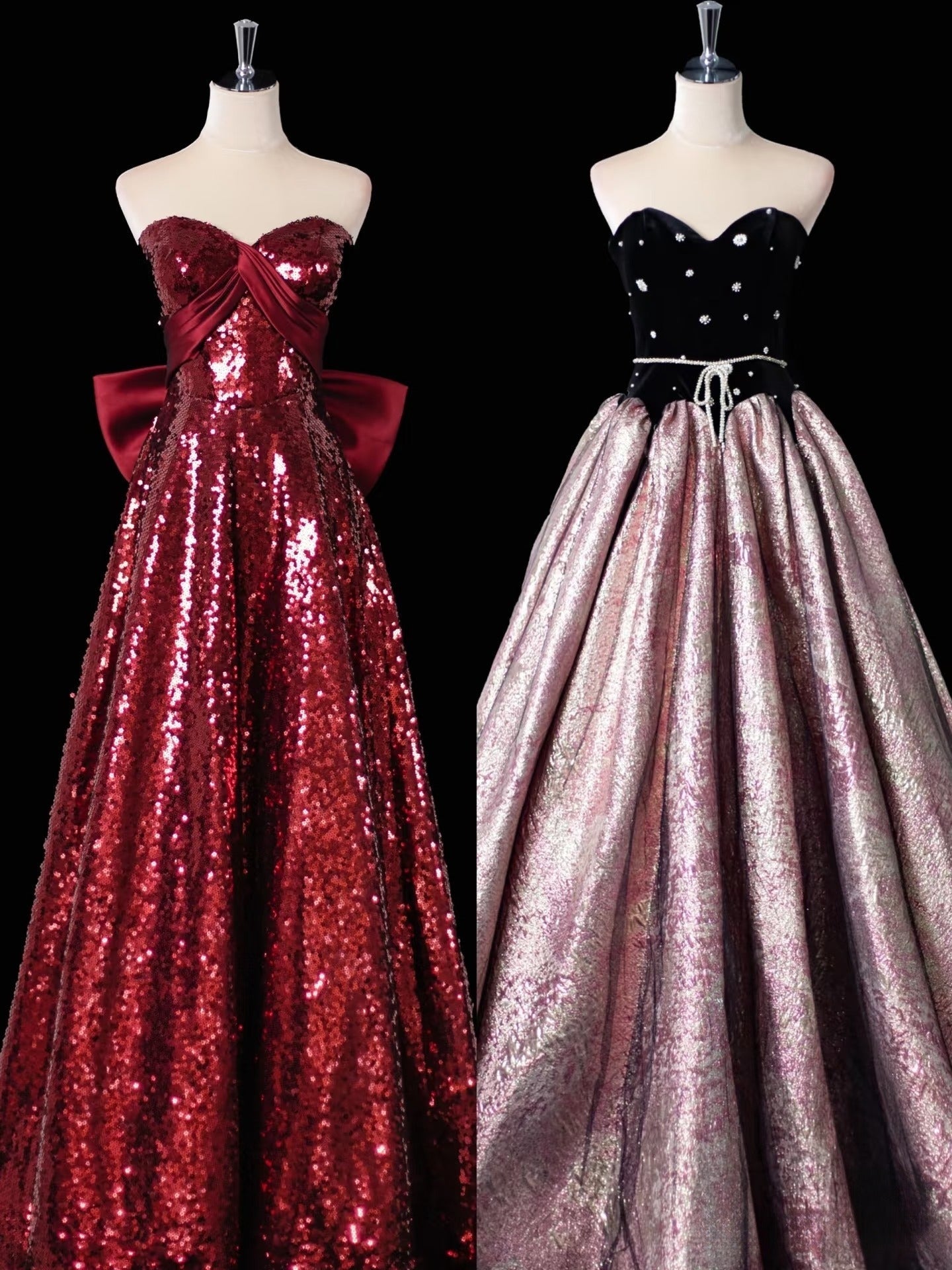 Pretty A Line Sweetheart Sequin Long Burgundy Long Prom Dresses Formal Evening Dress