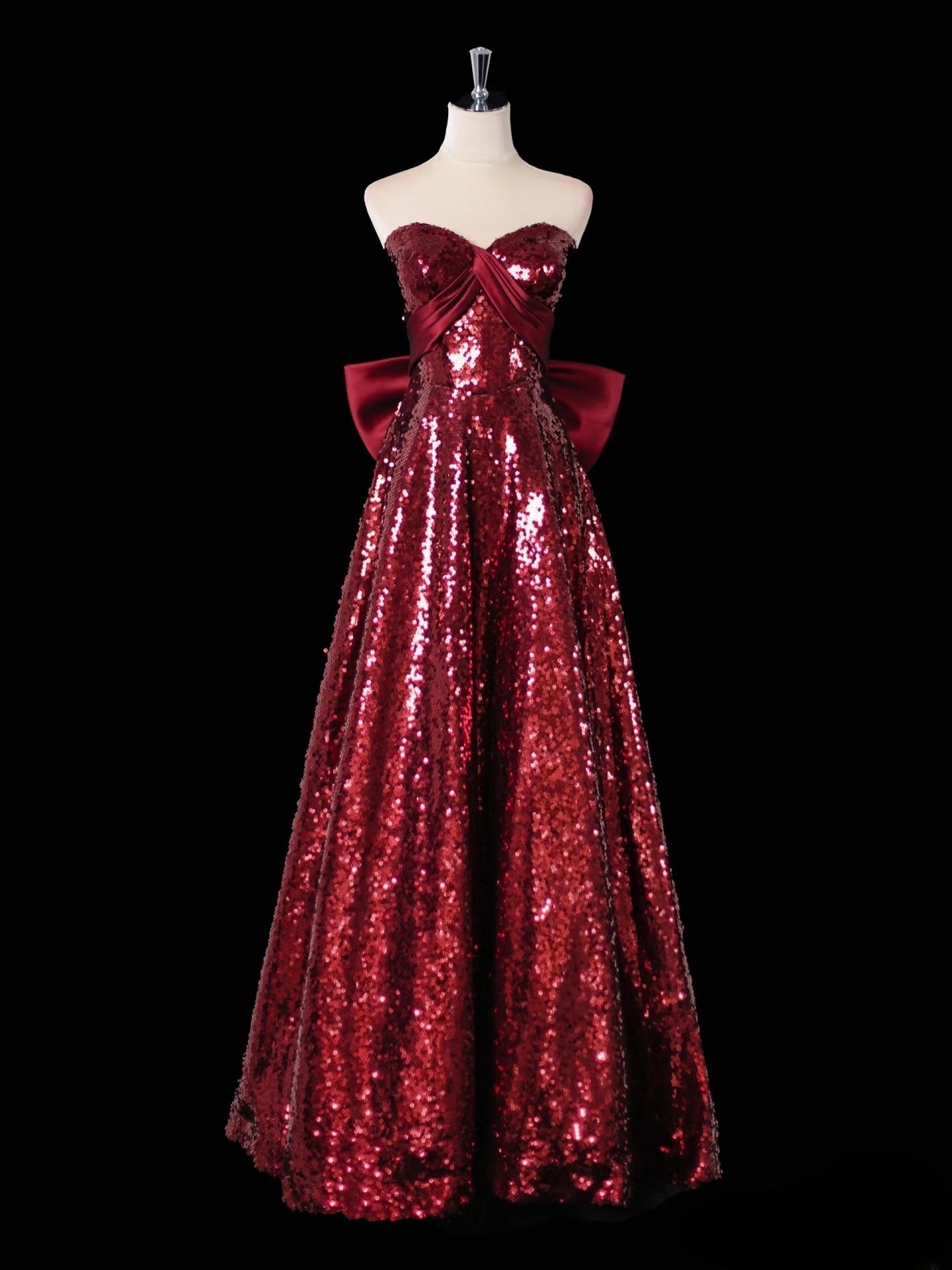 Pretty A Line Sweetheart Sequin Long Burgundy Long Prom Dresses Formal Evening Dress