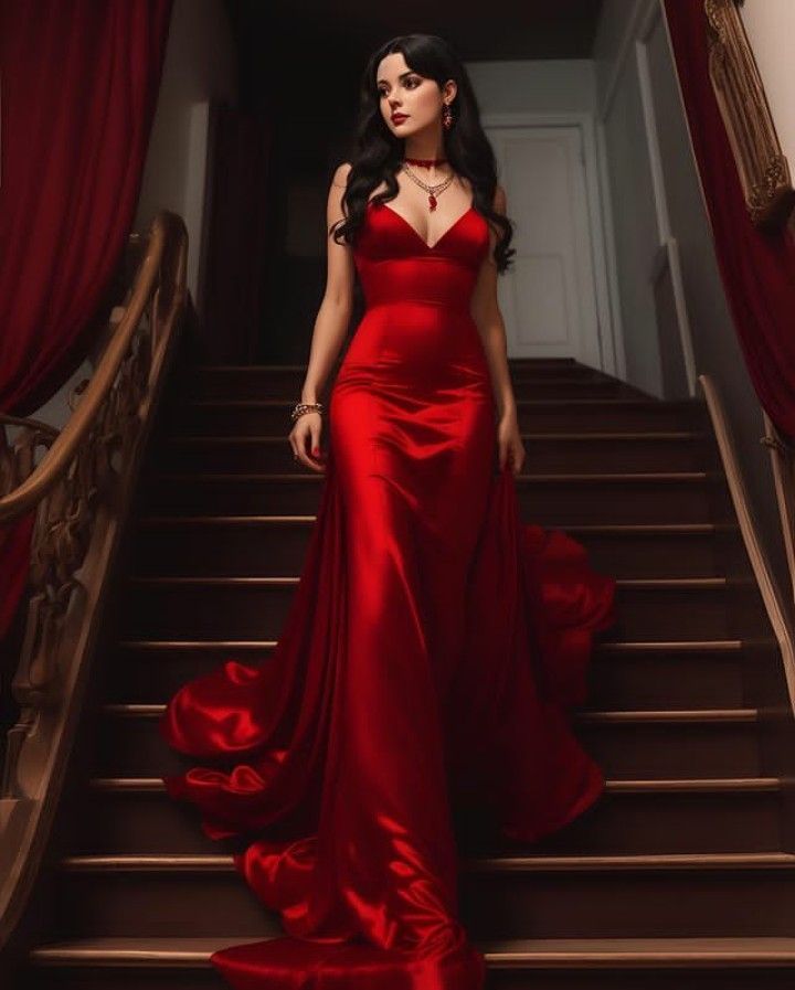 Beautiful Mermaid Spaghetti Straps Red Satin Long Party Dresses Prom Dress