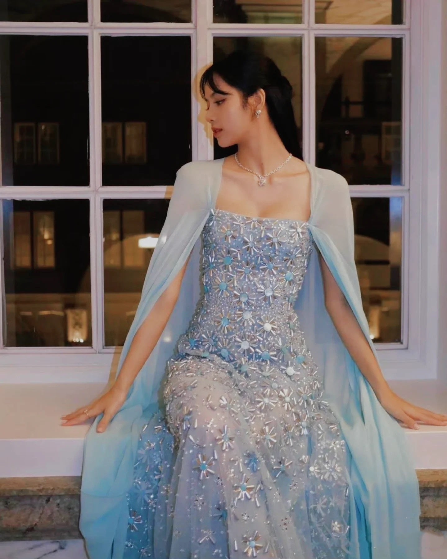 Classy A line Strapless Sleeveless Chiffon Light Sky Blue Long Prom Dresses