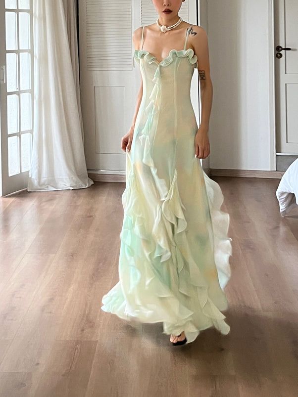 Beautiful Mermaid Spaghetti Straps Green Long Party Dresses Prom Dress