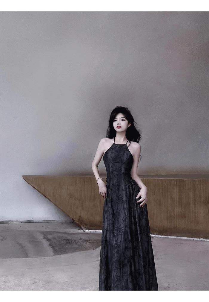 Pretty A line Halter Dusty Black Prom Dresses Long Birthday Dress For Women