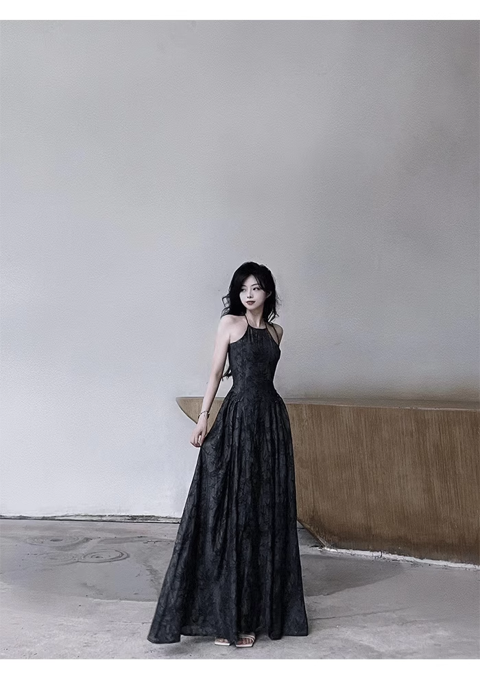 Pretty A line Halter Dusty Black Prom Dresses Long Birthday Dress For Women