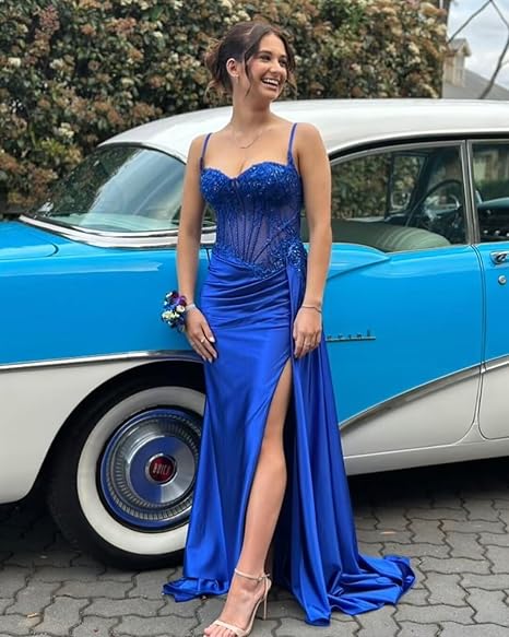 Pretty Mermaid Spaghetti Straps Sage Green Long Satin Prom Dresses Formal Evening Dress
