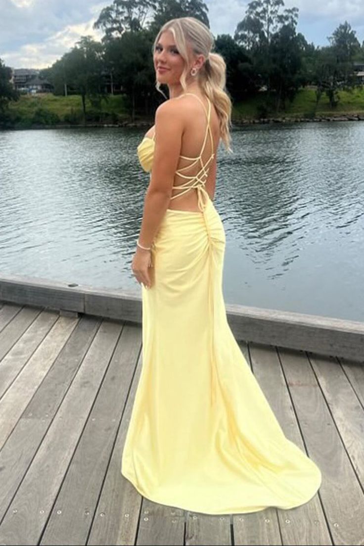 Pretty Sage Scoop Neck Satin Mermaid Long Prom Dress with Slit Formal Gown Evening Dress