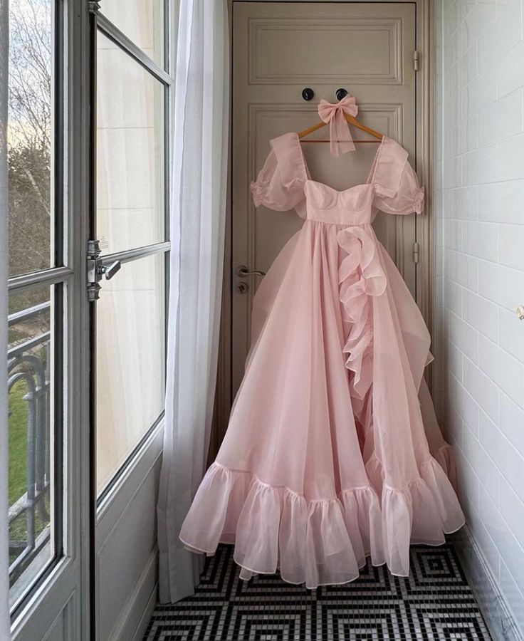 Gorgeous A Line Square Neckline Pink Floor Length Evening Dress Prom Dresses