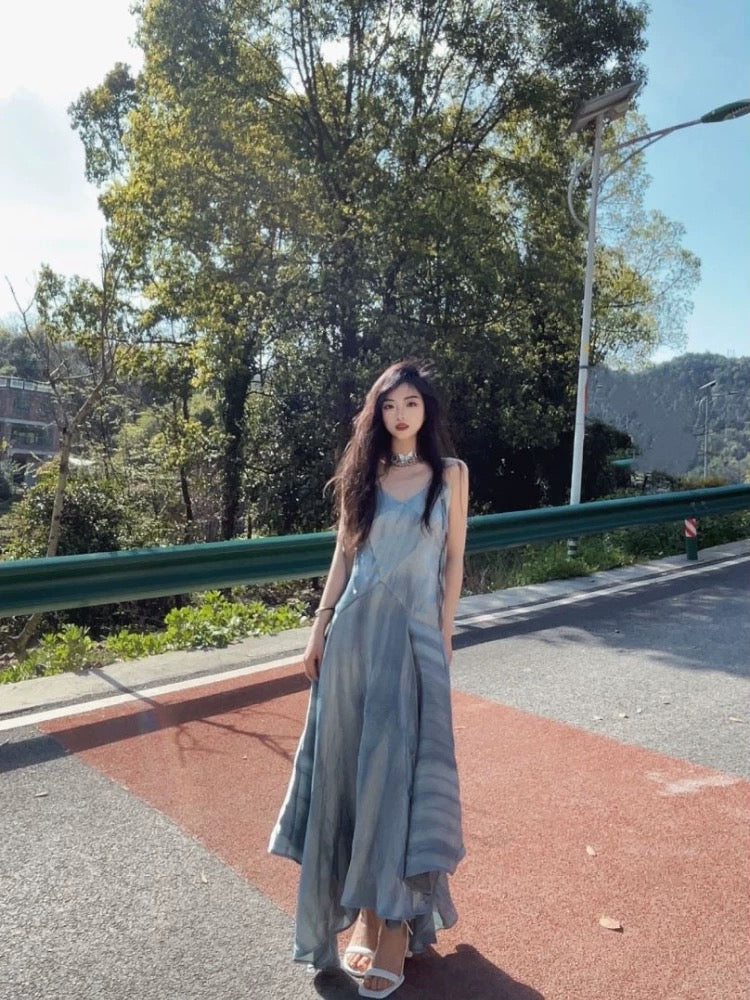 Pretty A line Spaghetti Straps Blue Long Prom Dresses Birthday Dress For Women