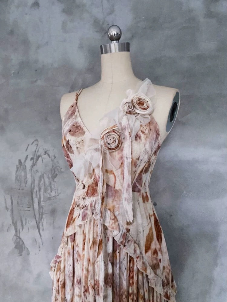 Pretty A line Spaghetti Straps Floral Long Prom Dresses Birthday Dress For Women