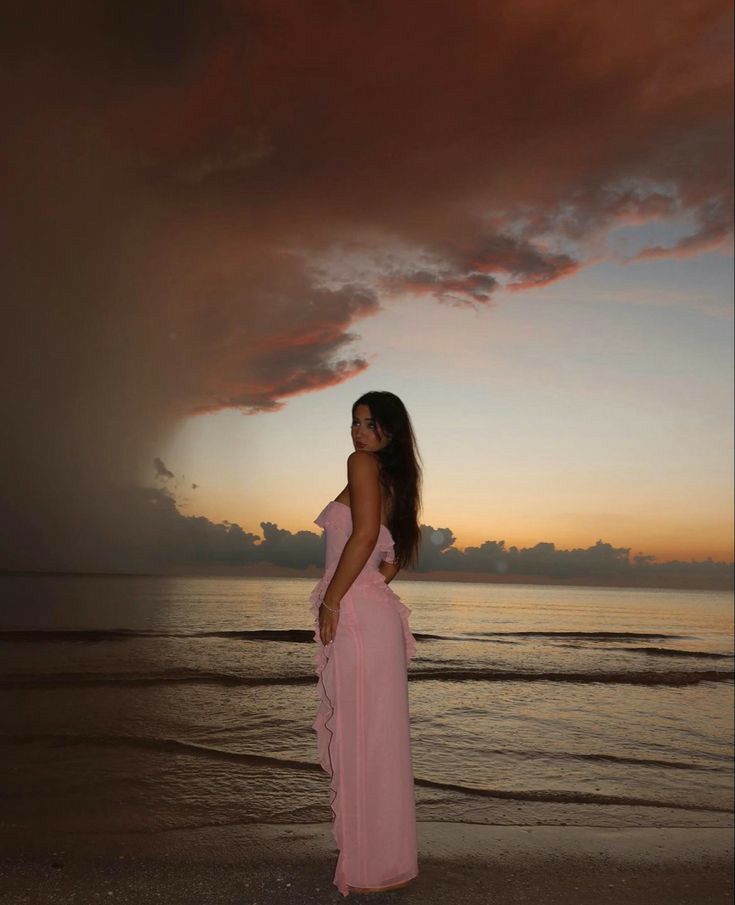 Classy Sheath Strapless Long Party Dress Pink Chiffon Prom Dresses