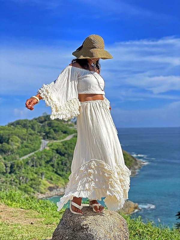 Classy 2 Pieces Off The Shoulder Long Party Dress White Prom Dresses