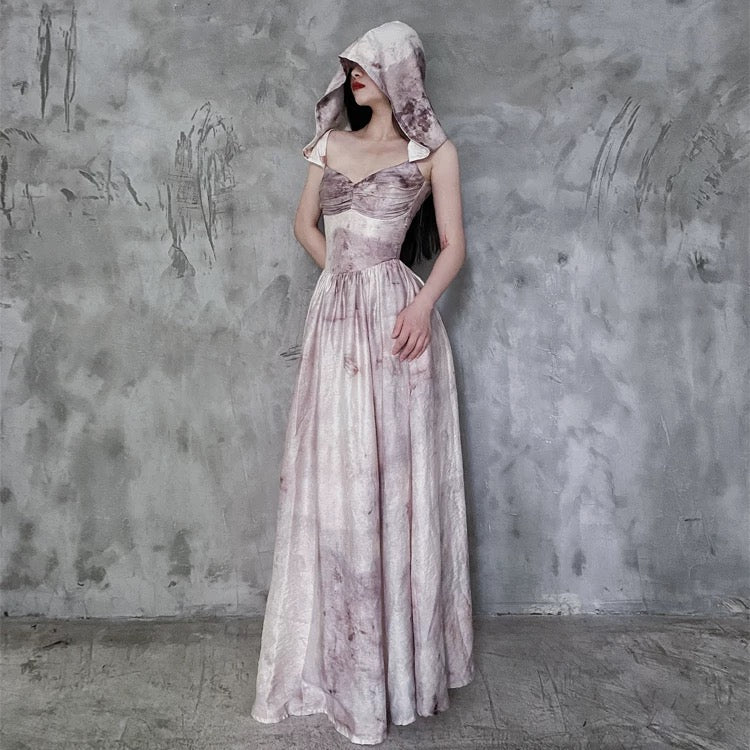 Pretty A line Spaghetti Straps Floral Long Prom Dresses Birthday Dress For Women With Hat