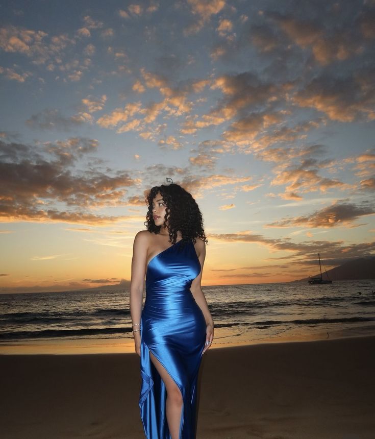 Pretty Sheath One Shoulder Blue Long Party Dresses Prom Dresses