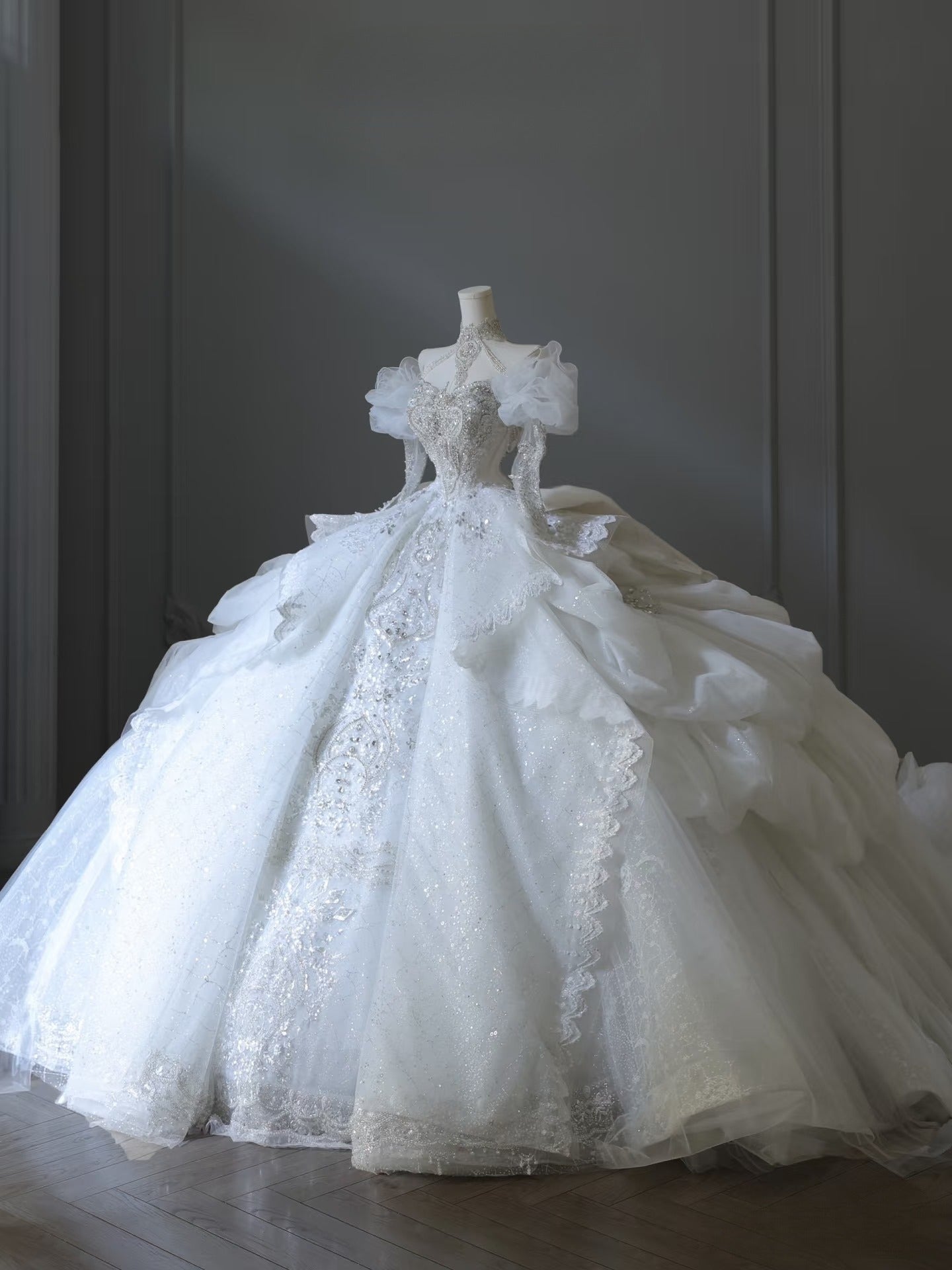 Timeless Ball Gown Off The Shoulder White Lace Long Sleeves Wedding Dresses Bridal Dress