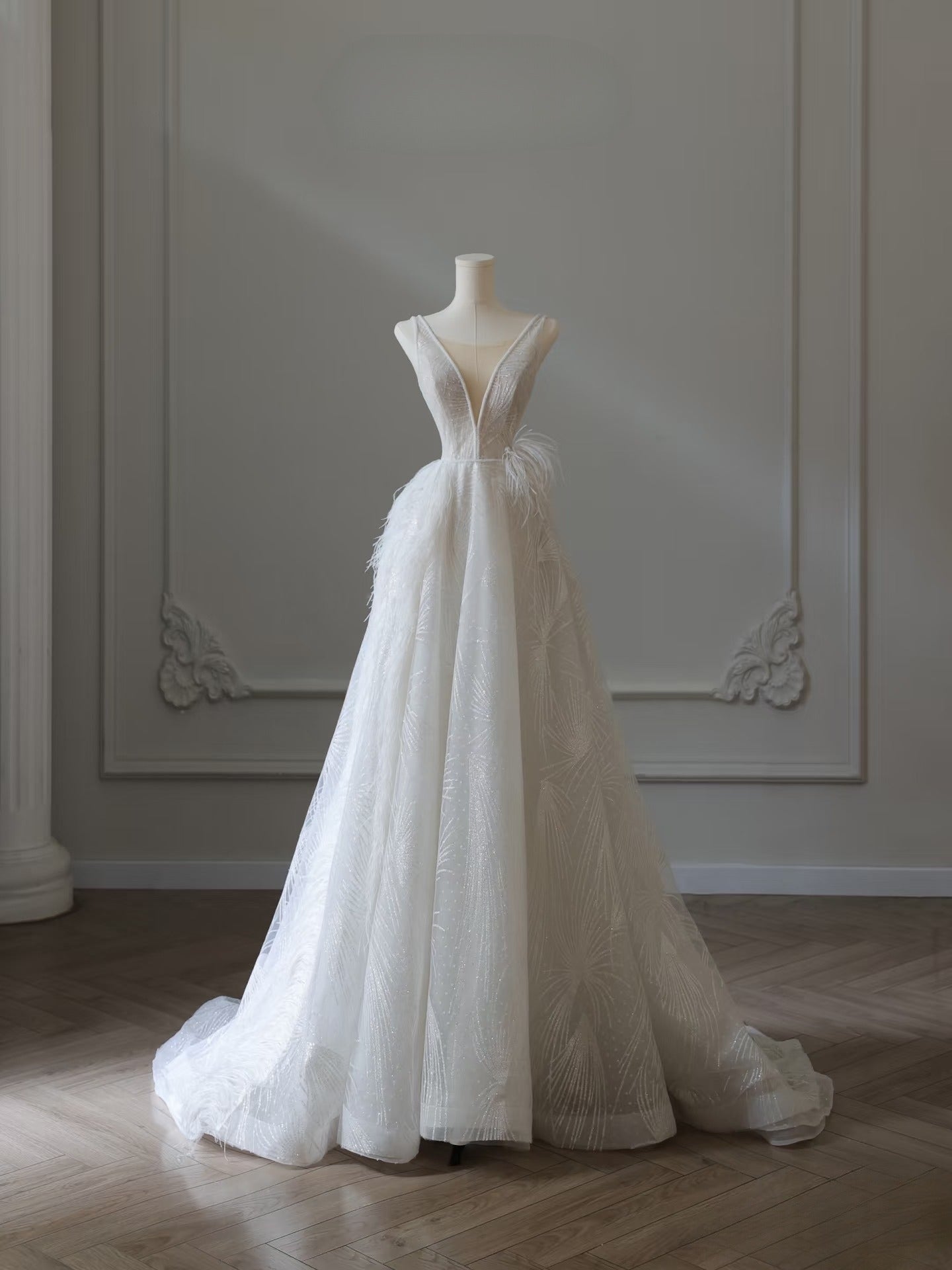 Timeless A Line V Neckline Sequin Sleeveless White Wedding Dresses Brides Dress