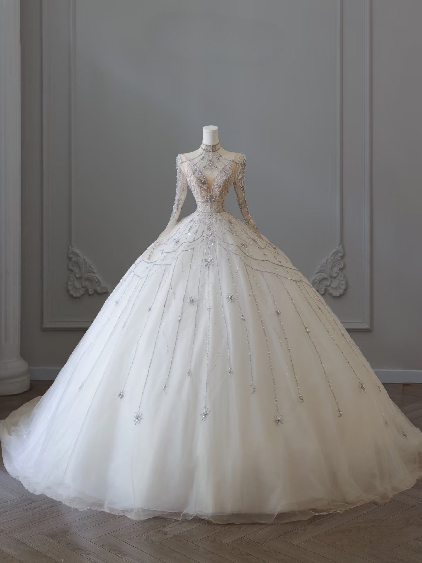 Timeless Ball Gown High Neckline Tulle Long Sleeves Wedding Dresses Bridal Dress