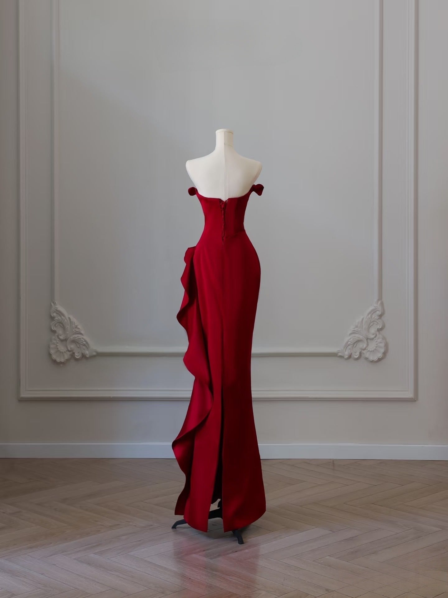 Simple Mermaid Off The Shoulder Neckline Burgundy Sequin Long Party Dress Prom Dresses