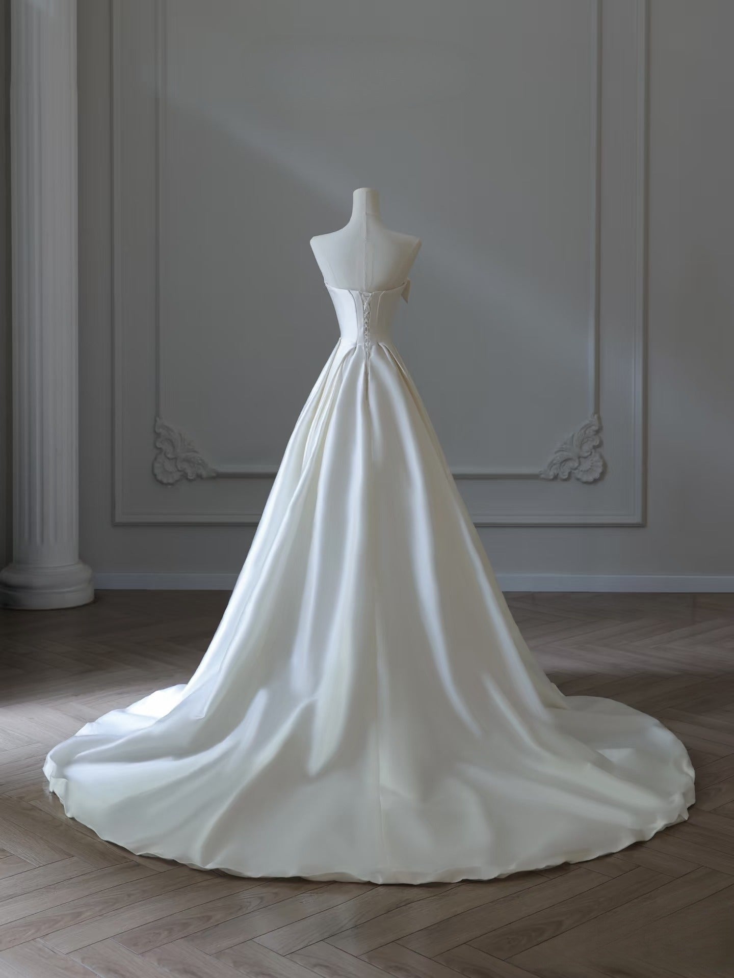 Timeless A line Strapless Satin Ivory Long Wedding Dress Bridal Dresses