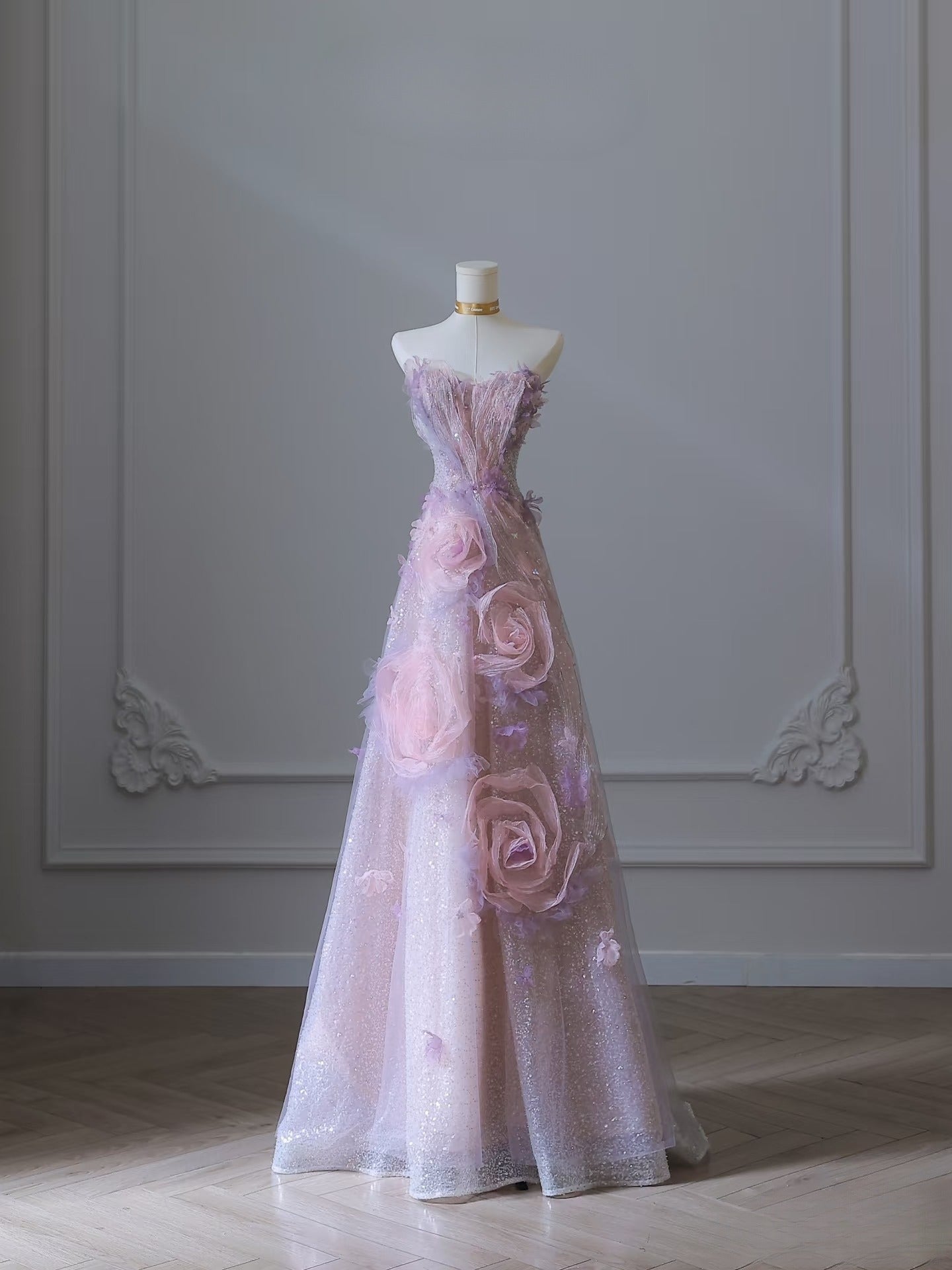 Classy Balll Gown Sweetheart Floral Lilac Tulle Long Evening Dress Prom Dresses