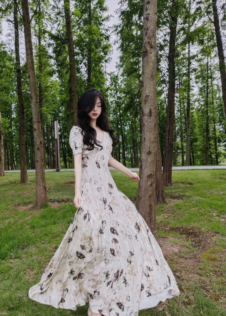 Pretty A line V Neckline Floral Long Prom Dresses Birthday Dress For Women
