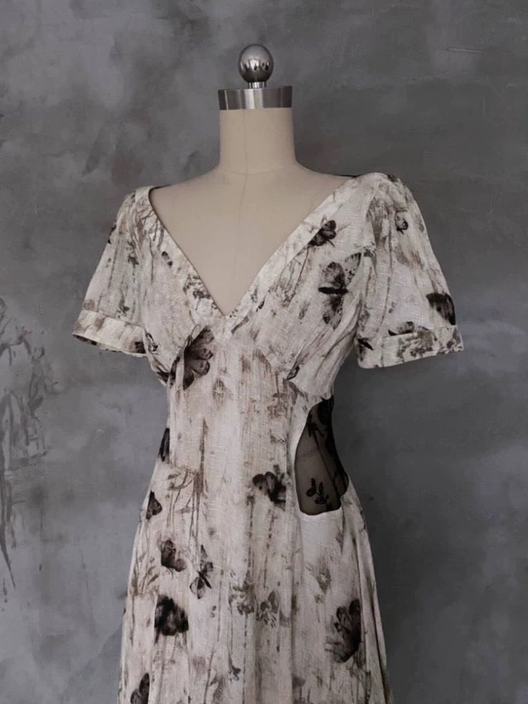 Pretty A line V Neckline Floral Long Prom Dresses Birthday Dress For Women